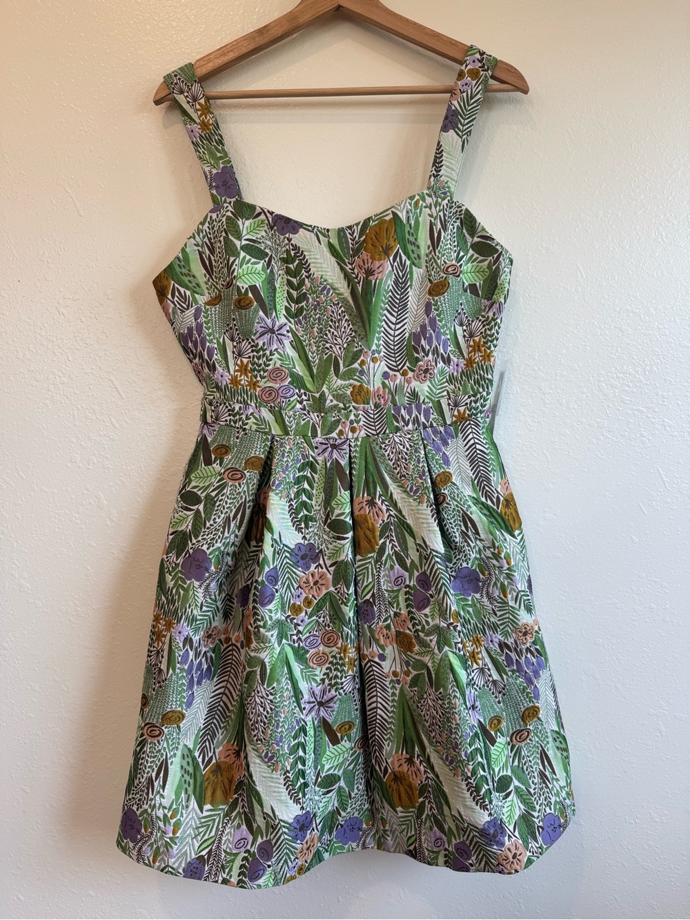 ModCloth Green Floral Midi Sundress with Purple and Mustard Accents and Pockets!